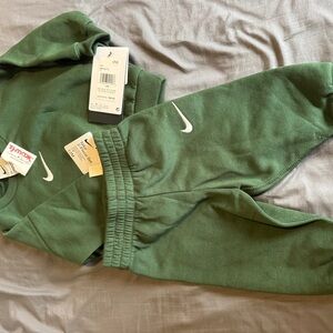 Nike Kids Dark Green Fleece Joggers with White Swoosh